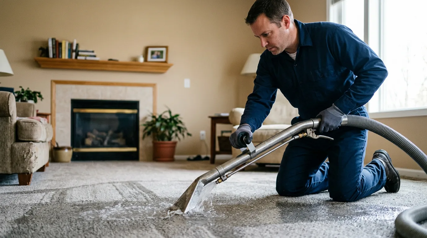 Water damage restoration technician working near Crane, IN